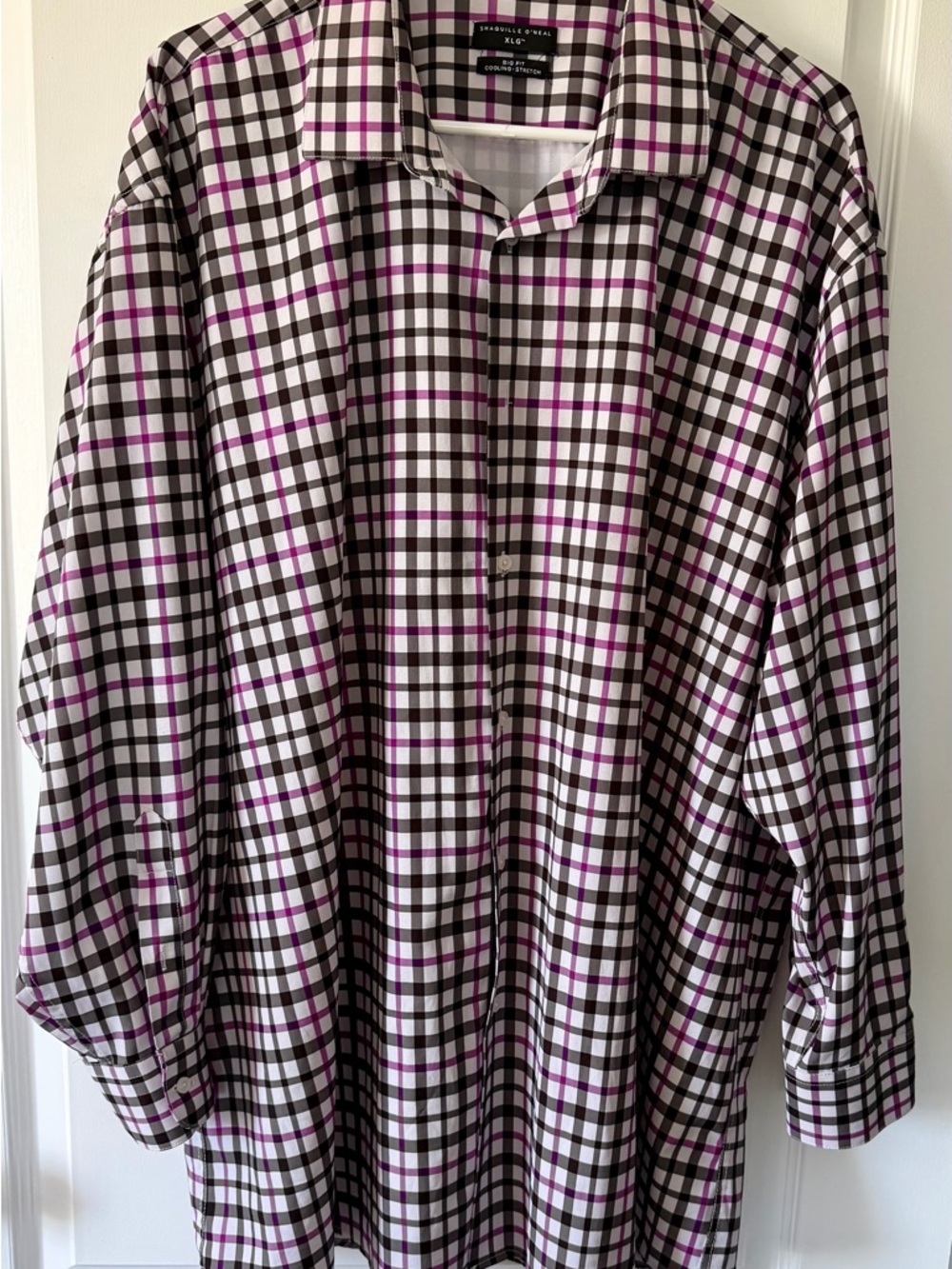 Shaquille O’Neil Men's Plaid Button-Down Shirt in White, Black & Purple